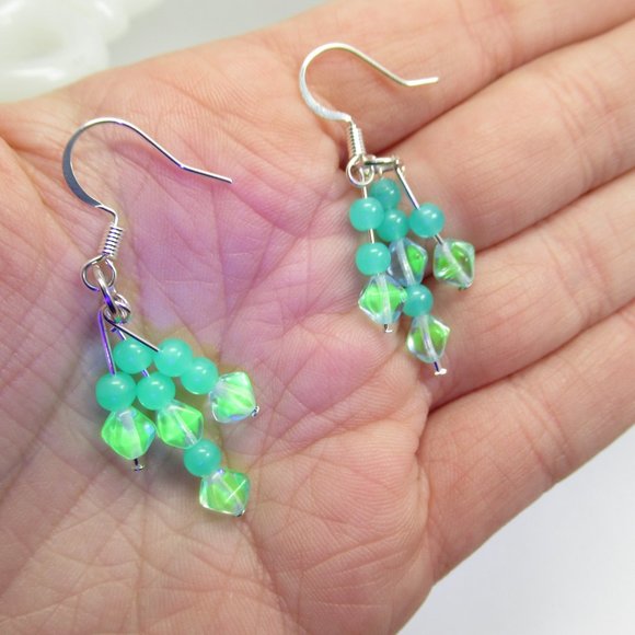Triple Fringe Czech Uranium glass bead earrings - Picture 7 of 13